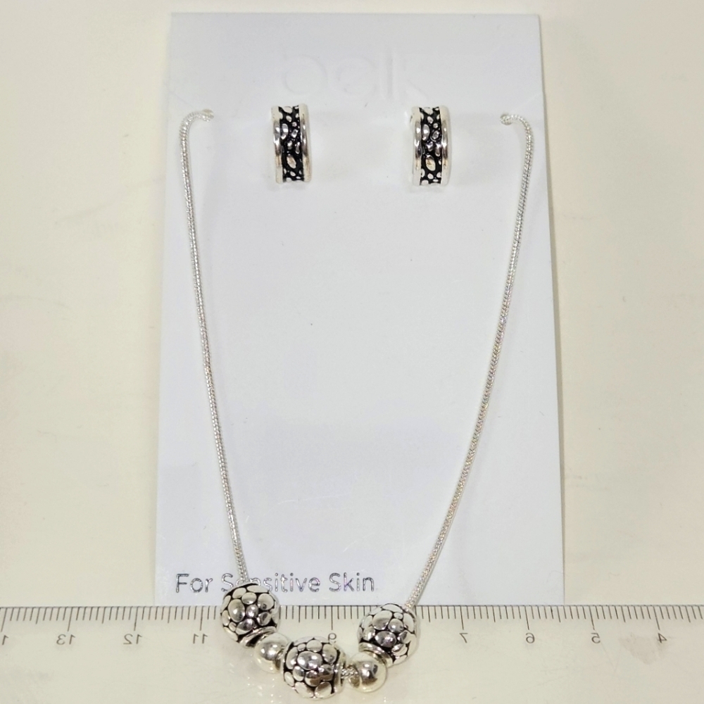 NWT Belk Necklace and Earring Set Dainty Chain Silvertone Free Floating Balls